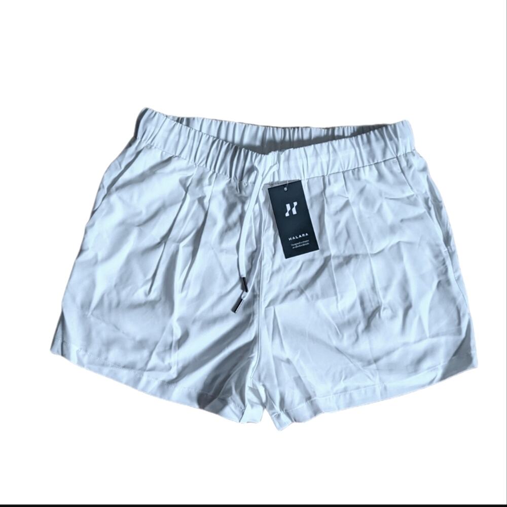 Halara White Stretchy Pleated Ruched Drawstring Hiking Outdoor Tennis Shorts NWT